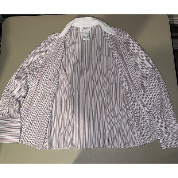 Talbots Petites Women’s Button Up Long Sleeve Size 2 White W/Multicolor Stripes - Picture 4 of 6